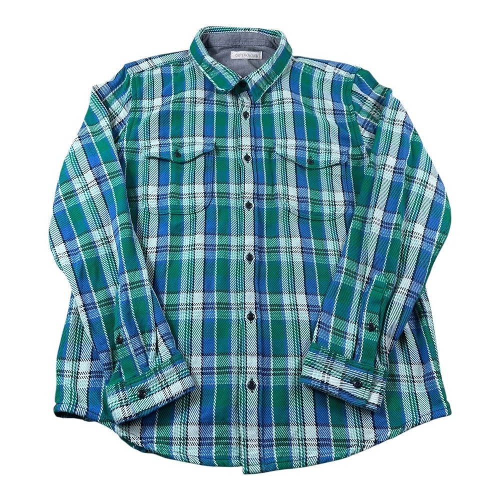 Outerknown Blanket Shirt Green Blue Check Mens Button Front Shirt Size 2XL